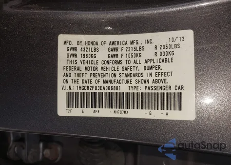 2014 Honda Accord Ex-L из США, поврежденный, VIN 1HGCR2F83EA066881